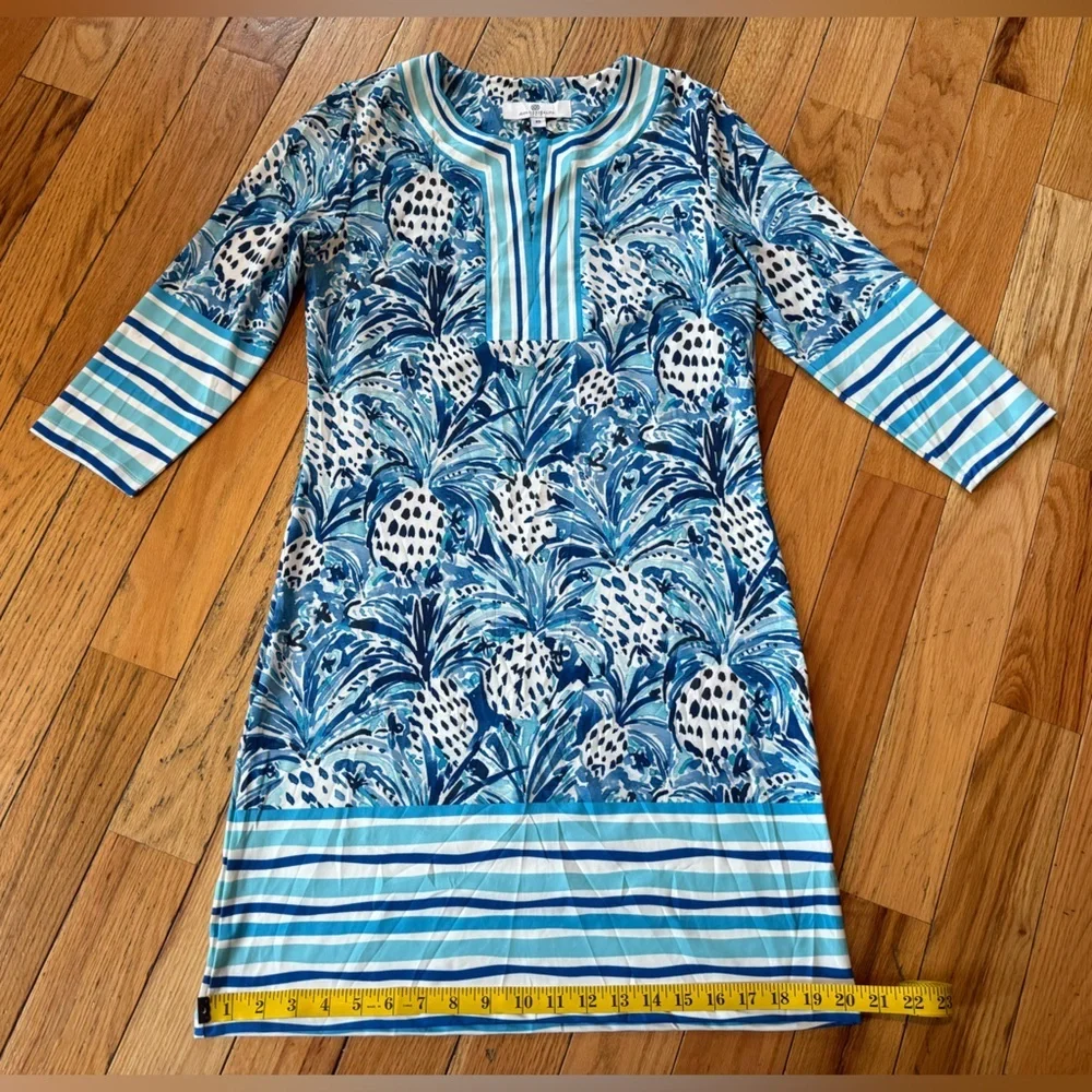 Jean-Pierre Klifa Paris 3/4 Sleeve Sheath Dress Pineapple Blue Green Women Sz XS - Picture 10 of 14